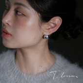 前后两戴后挂真多麻灰色珍珠耳环女小众设计耳饰耳钉 枫丹白露