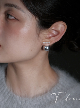 《枫丹白露》前后两戴后挂真多麻灰色珍珠耳环女小众设计耳饰耳钉