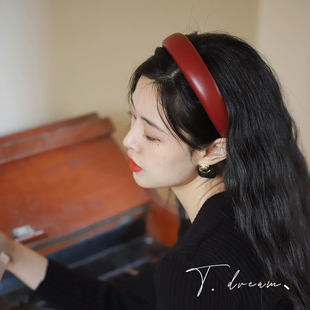 百搭 复古港风pu皮发箍发带宽边高级气质头箍发饰法式 港风正传