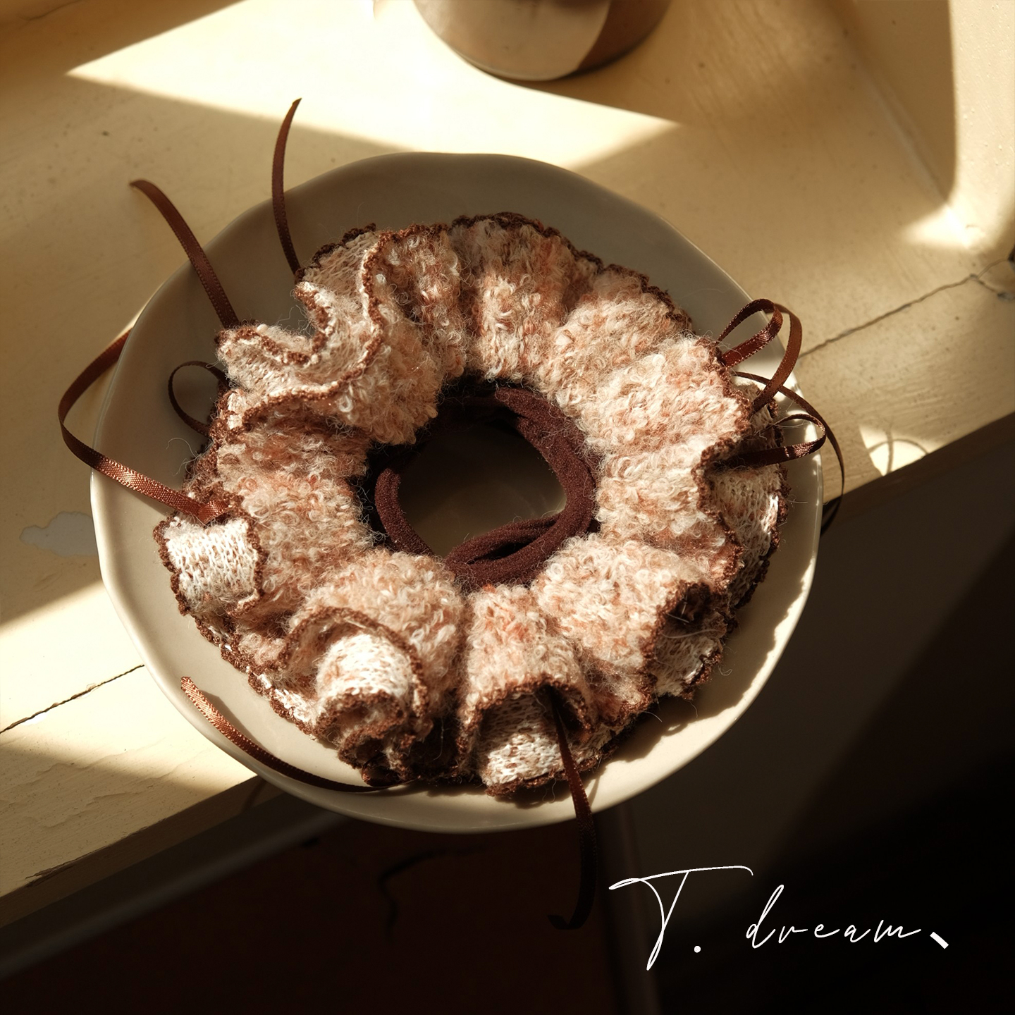 《烘焙屋》蝴蝶结花边毛线大肠发圈发饰女丸子头法式复古头绳头饰