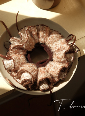 《烘焙屋》蝴蝶结花边毛线大肠发圈发饰女丸子头法式复古头绳头饰