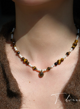 nicedream法式复古虎眼珍珠项链