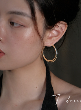 《风向标》刘亦菲同款简约通勤素圈耳环小众设计高级耳饰耳钉耳坠