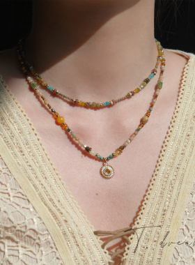 nicedream复古绿太阳花串珠项链