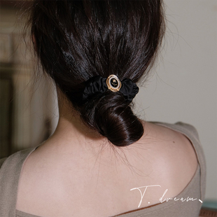 复古大肠发圈头绳丸子头发饰高级感2026新款 质感法式 玫瑰印章
