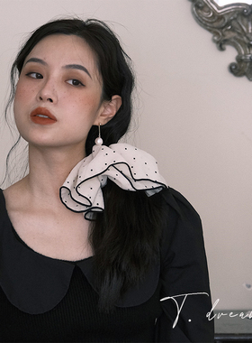 《茶花女》双层白色大朵波点大肠发圈复古法式简约优雅头花发绳