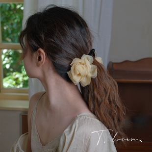薄纱花朵盘发马尾夹丸子头饰女后脑勺发饰发夹发卡 罗浮花梦