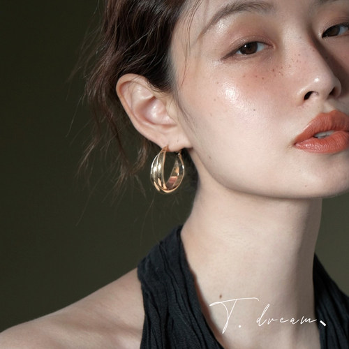 nicedream法式时髦咖啡金圈耳环