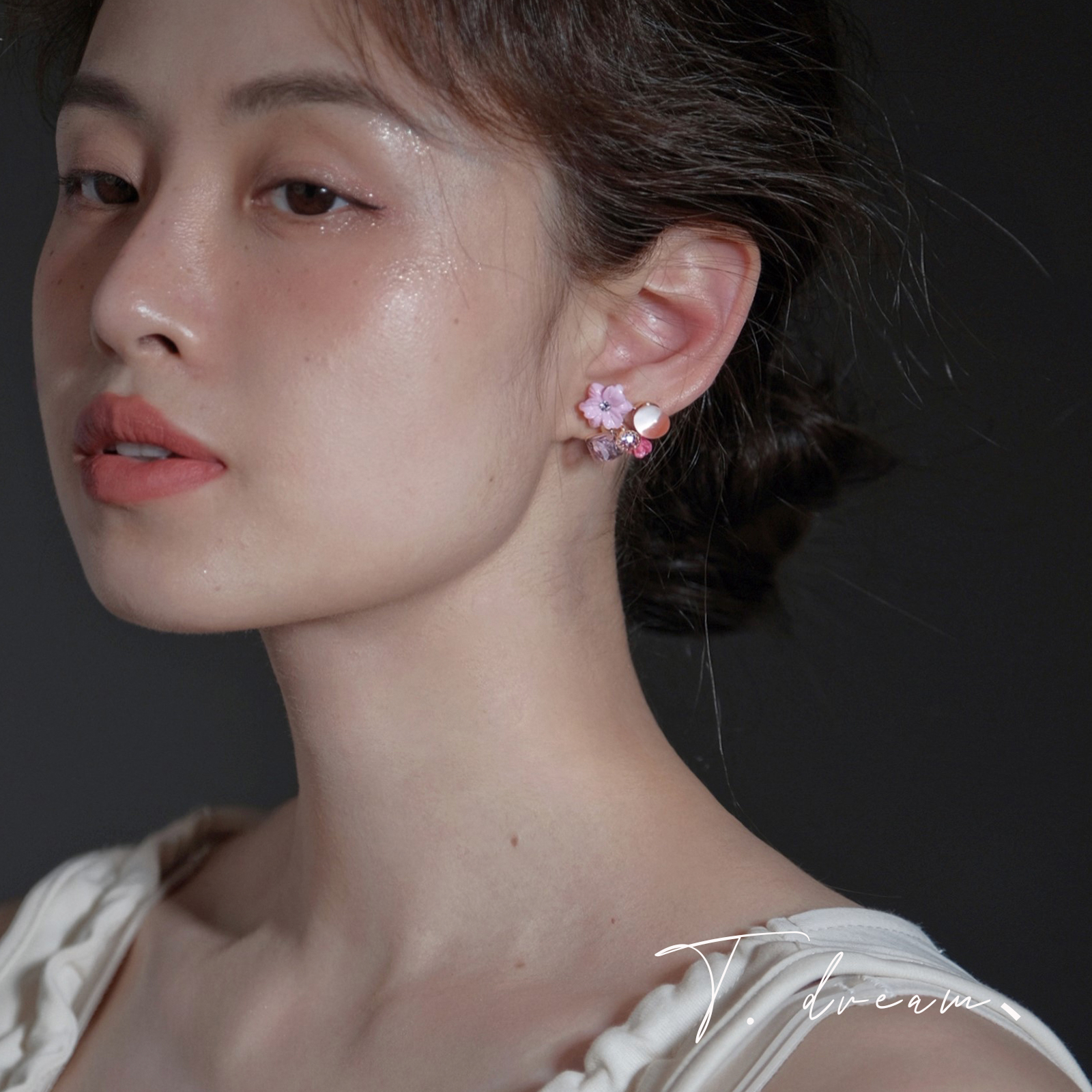 nicedream法式浪漫粉色花朵耳环