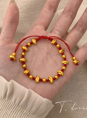 nicedream沙金元宝新年红绳手链