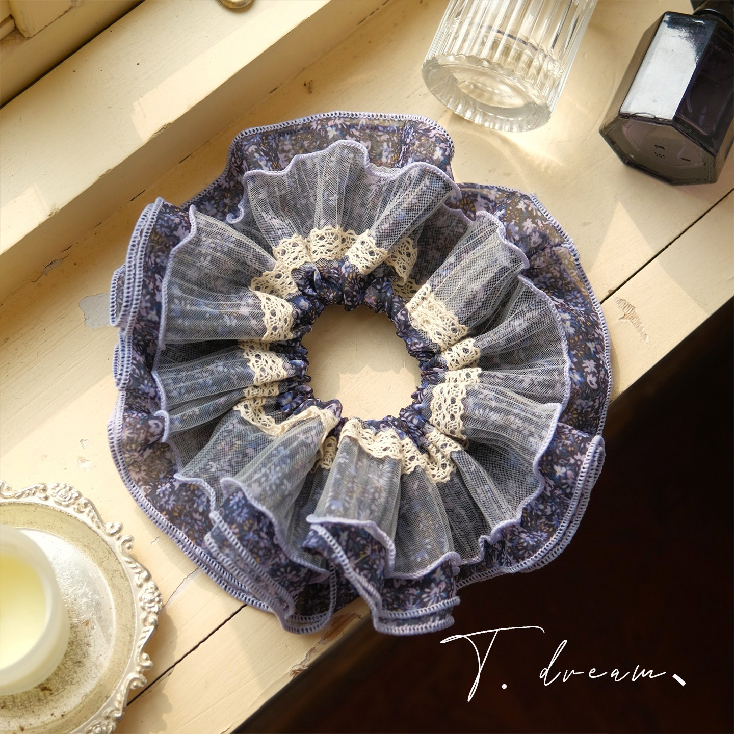 《紫藤花园》法式复古薄纱碎花蕾丝花边发圈发饰女丸子头头花头饰,饰品/流行首饰/时尚饰品新,发饰,淘宝优惠券,粉丝福利购,淘宝优惠卷