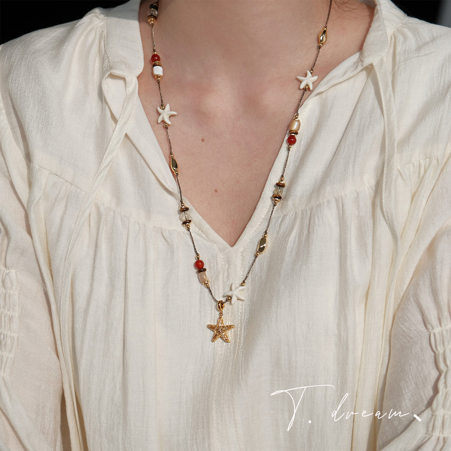 《海岛奇遇记》天然石海星吊坠长项链高级感毛衣链小众设计2026款