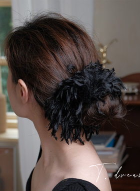 《流浪羽人》独特设计大肠发圈发饰女丸子头法式复古头绳头饰头花