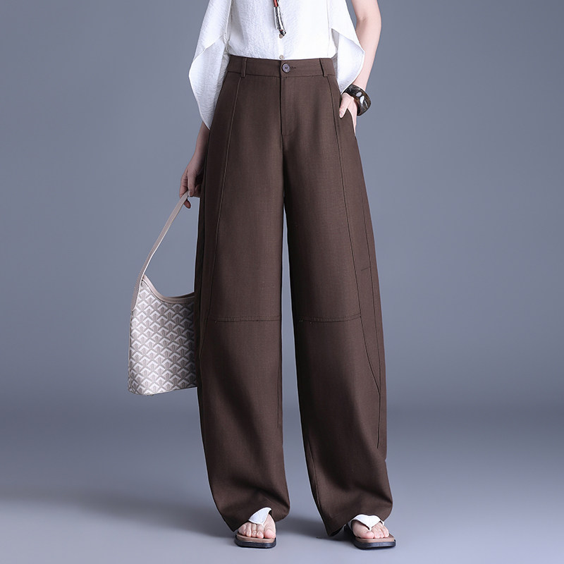 高腰弯刀裤女宽松显瘦阔腿裤2026春夏季咖色休闲裤慵懒风拖地长裤