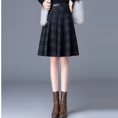 气质印花格子A字裙半身裙短裙