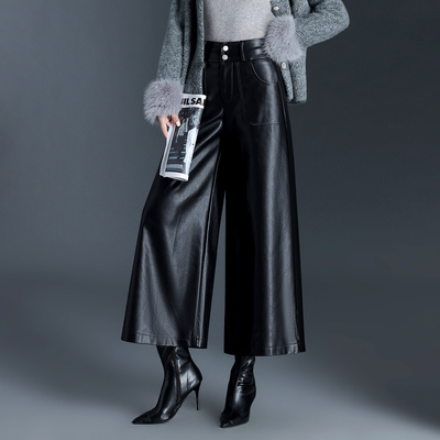 PU皮九分阔腿裤通勤休闲皮裤