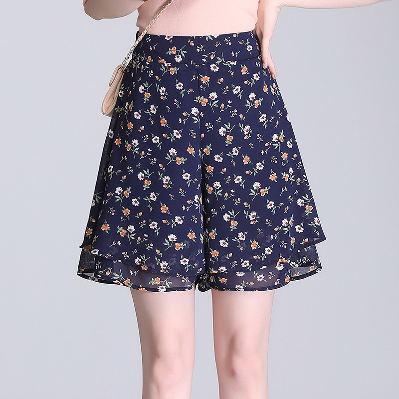 雪纺碎花阔腿短裤女休闲裤2023夏季新款高腰裙裤a字裤印花女裤子