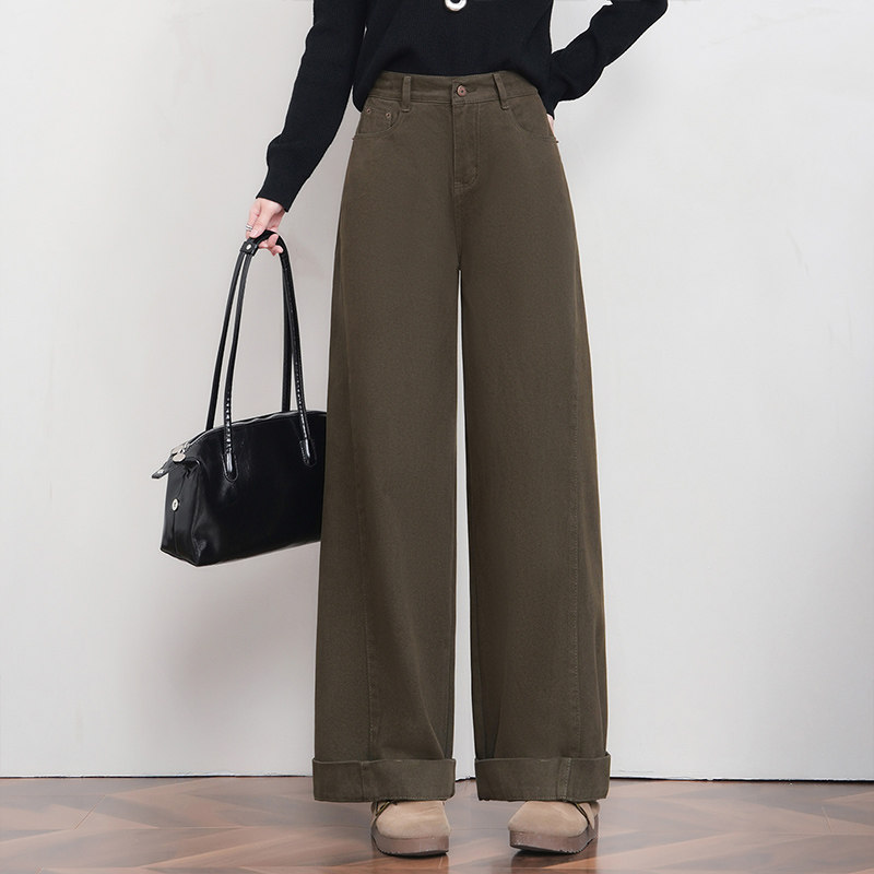 2026春季新款时尚宽松直筒牛仔裤女百搭显瘦休闲阔腿裤卷边长裤子