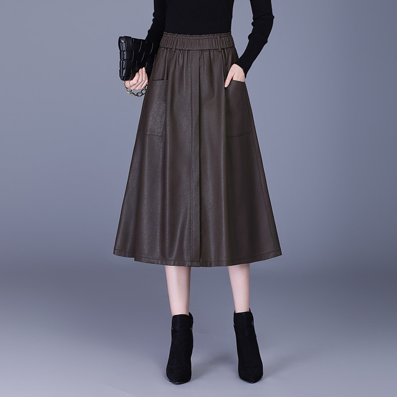 PU皮半身裙女2026春季新款高腰显瘦A字裙松紧腰中长款休闲裙皮裙