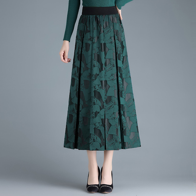 复古缎面提花半身裙显瘦a字裙