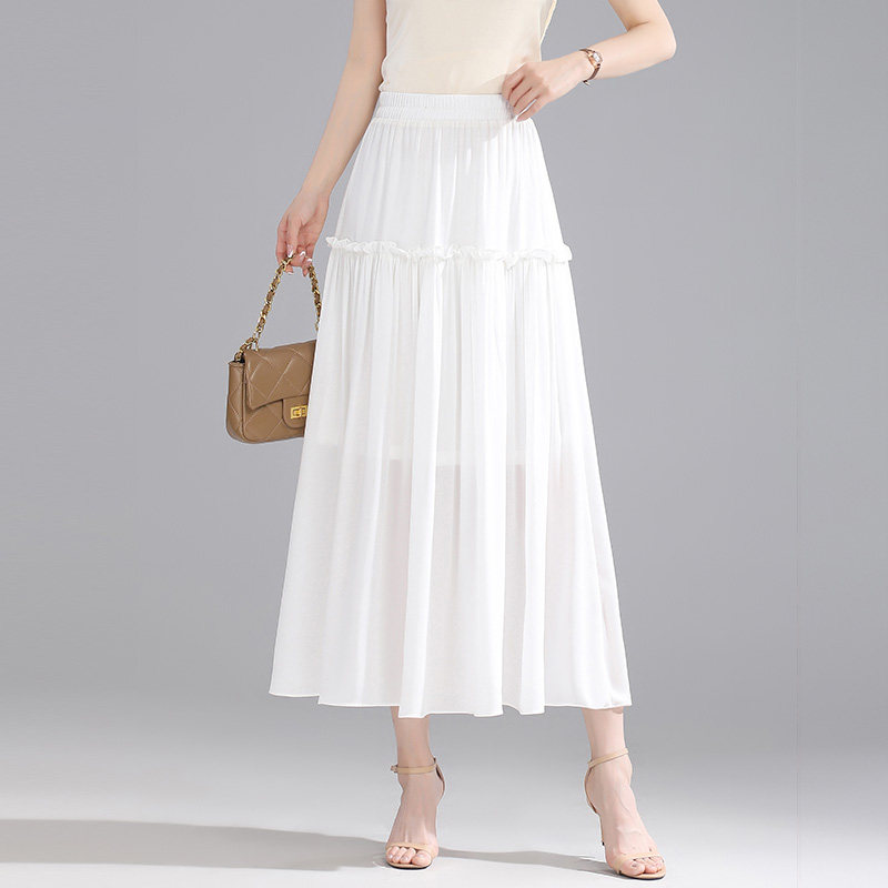 气质优雅白色半身裙女2026春夏新款A字裙高腰显瘦遮肚子百搭长裙