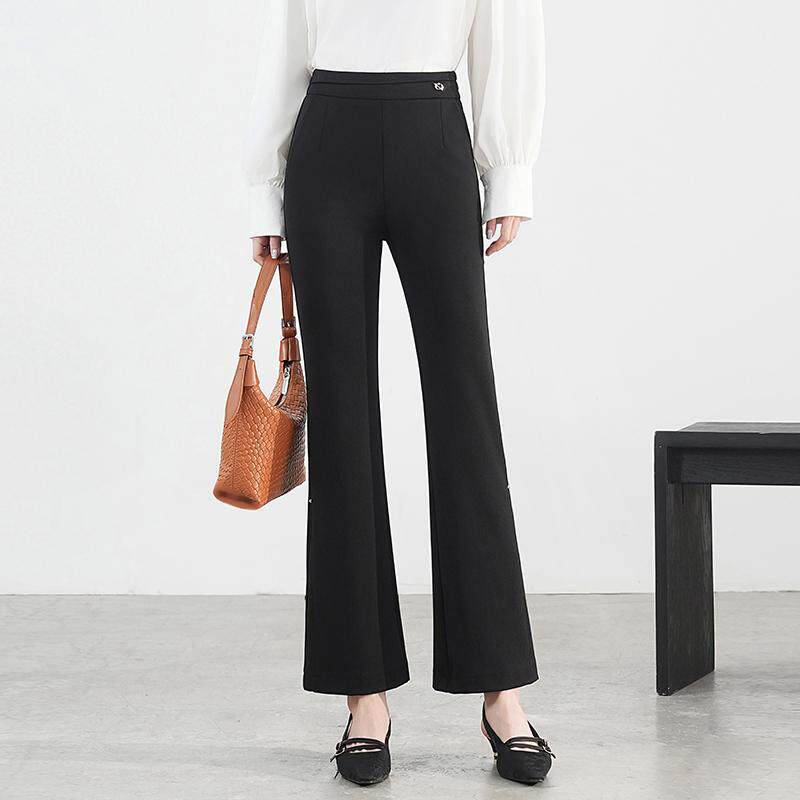 黑色微喇裤子女春秋新款垂坠感显瘦显高西装裤气质小个子长裤