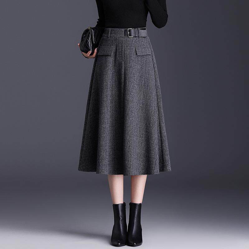 灰色毛呢半身裙女秋冬2025新款高腰通勤显瘦a字裙中长款气质伞裙