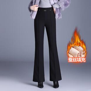 加绒喇叭裤女秋冬季加厚洋气妈妈裤子黑色休闲长裤高腰显瘦微喇裤
