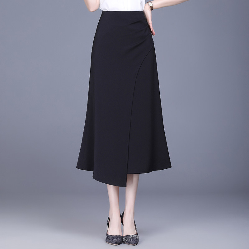 不规则开衩a字鱼尾裙女春秋2025新款黑色显瘦包臀半身裙中长裙子