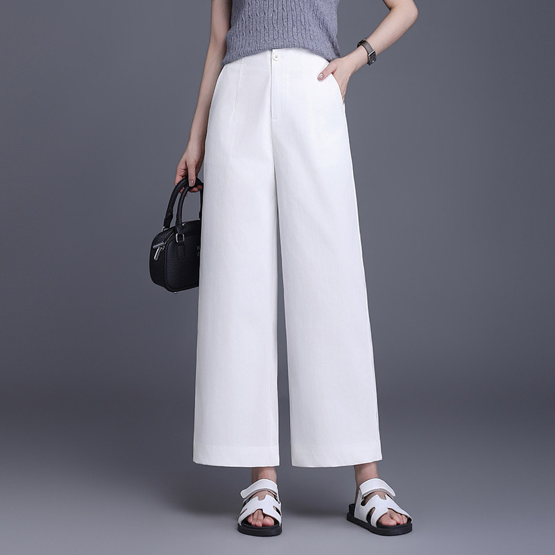 白色九分阔腿裤女春夏2026新款宽松显瘦直筒百搭通勤小个子休闲裤