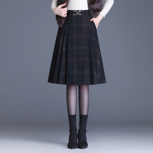 显瘦格子半身裙女秋冬季2025新款高腰中长款a字百褶裙百搭休闲裙