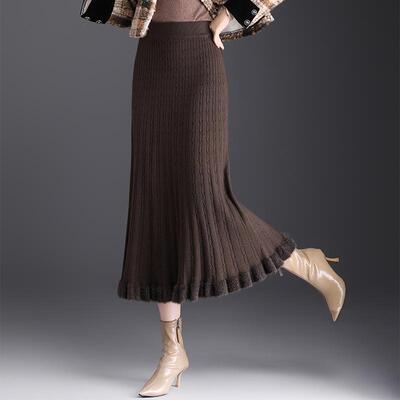 倩芭兰针织百褶半身裙秋冬新款