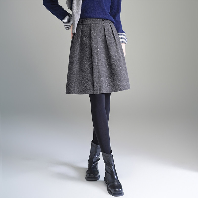 灰色亮片a字裙女短裙秋冬2025新款高腰显瘦休闲半身裙百搭中裙子