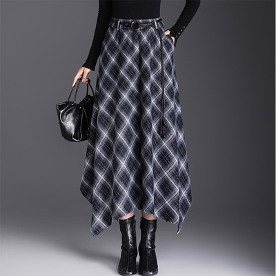 格子半身裙女百搭a字裙秋