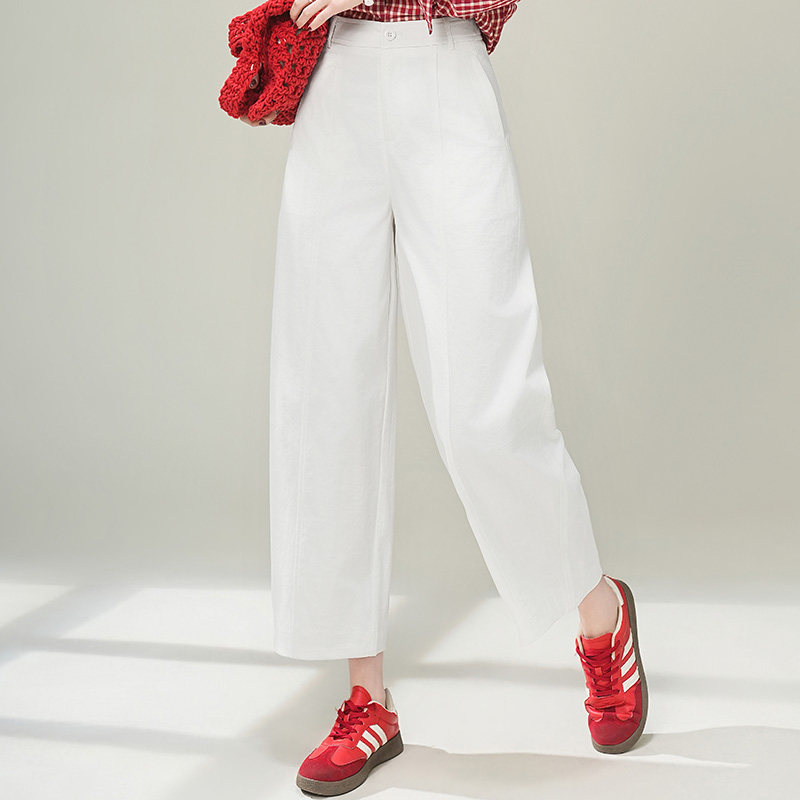 2026春季新款高腰白色阔腿裤女宽松显瘦百搭直筒九分裤小个子休闲