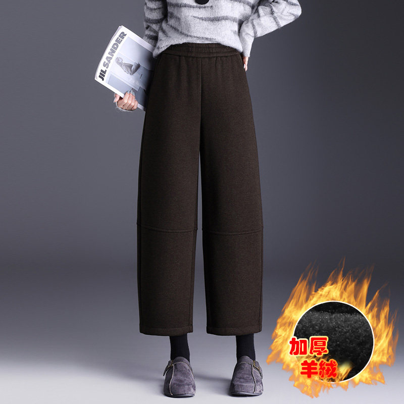 加厚羊绒九分裤阔腿裤女秋冬2025新款松紧腰小个子宽松休闲灯笼裤