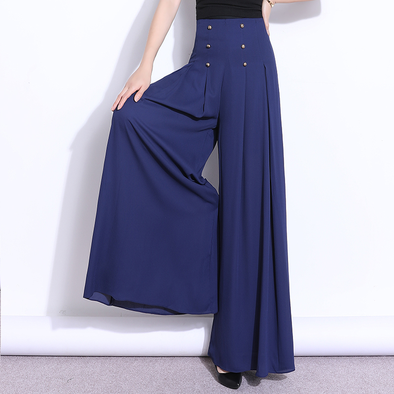 雪纺阔腿裤裙裤子女夏季2023新款高腰薄款宽松大脚裤裙高级感长裤