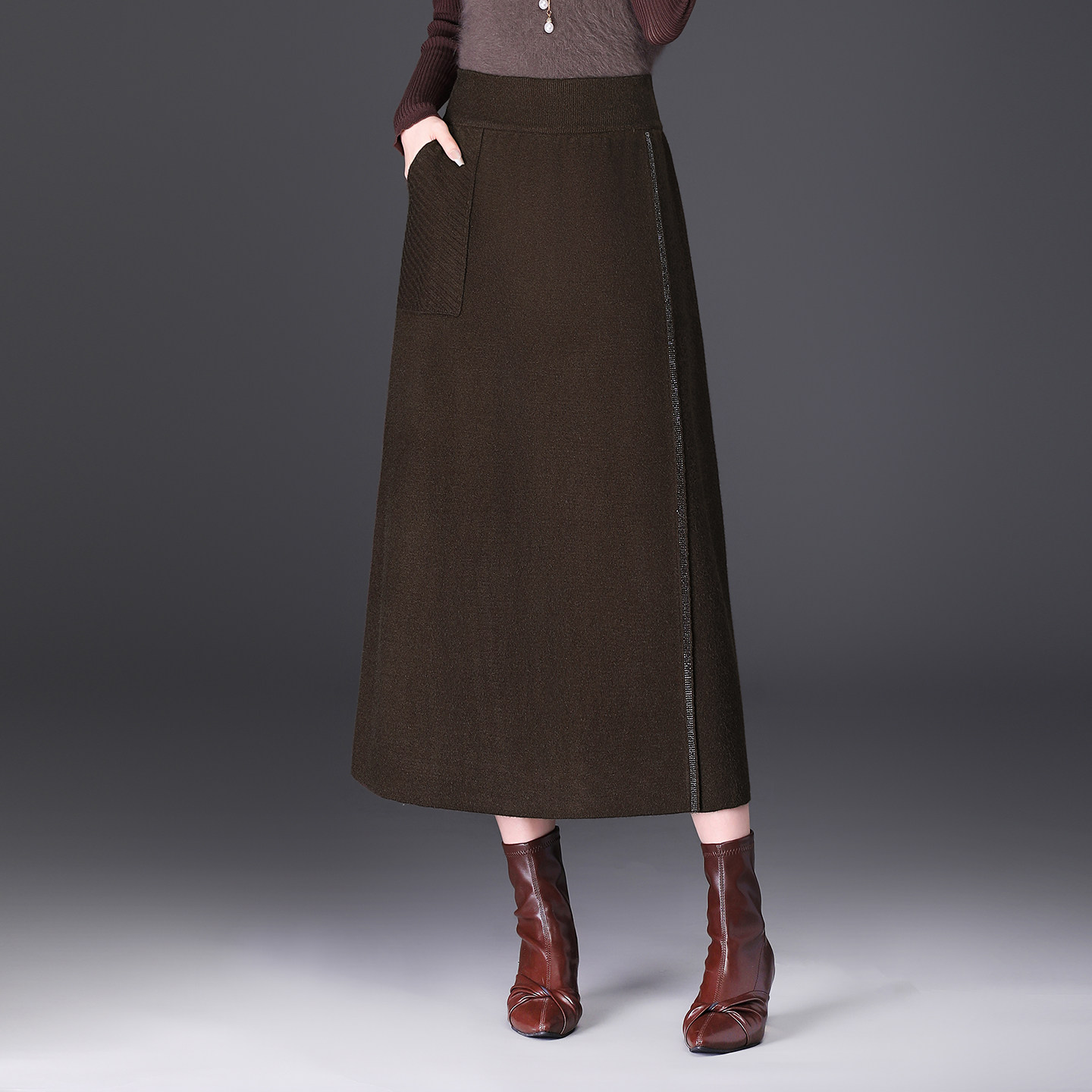 气质毛线a字筒裙半身裙女秋冬2025新款高腰显瘦通勤针织裙中长裙