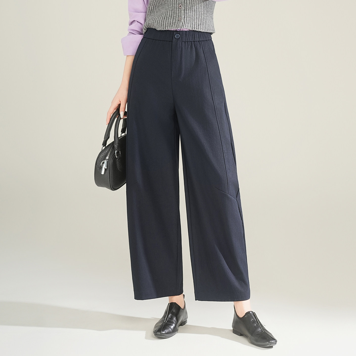 松紧腰九分香蕉裤女春季2026新款小个子百搭显瘦休闲直筒阔腿裤子