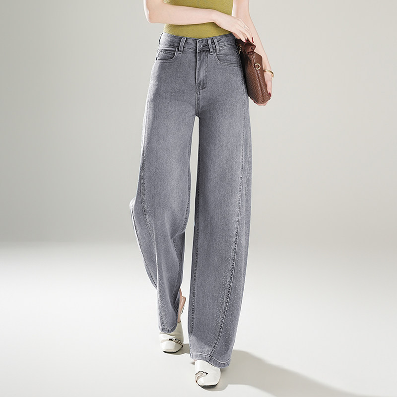 2026春季新款高腰弯刀牛仔裤女灰色阔腿长裤显瘦百搭直筒裤设计感