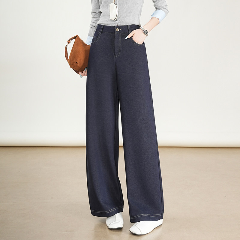 时尚牛仔阔腿裤女秋冬深蓝色直筒显瘦垂感休闲裤2025新款通勤长裤
