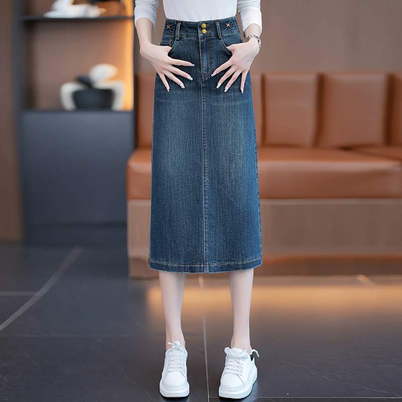 牛仔高腰A字半身裙女2026春夏新款中长款开叉显瘦百搭休闲包臀裙