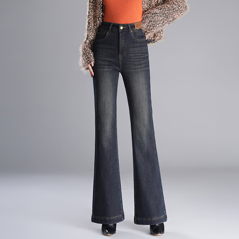 复古蓝微喇牛仔裤女春季2026新款高腰显瘦弹力通勤长裤休闲喇叭裤