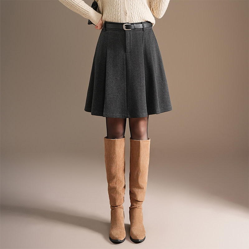毛呢a字裙显瘦高腰百褶短裙女秋冬2025新款通勤减龄百搭半身裙子