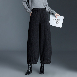 厚款毛呢花苞裤九分裤女秋冬2025新款松紧腰宽松遮肉阔腿休闲裤子