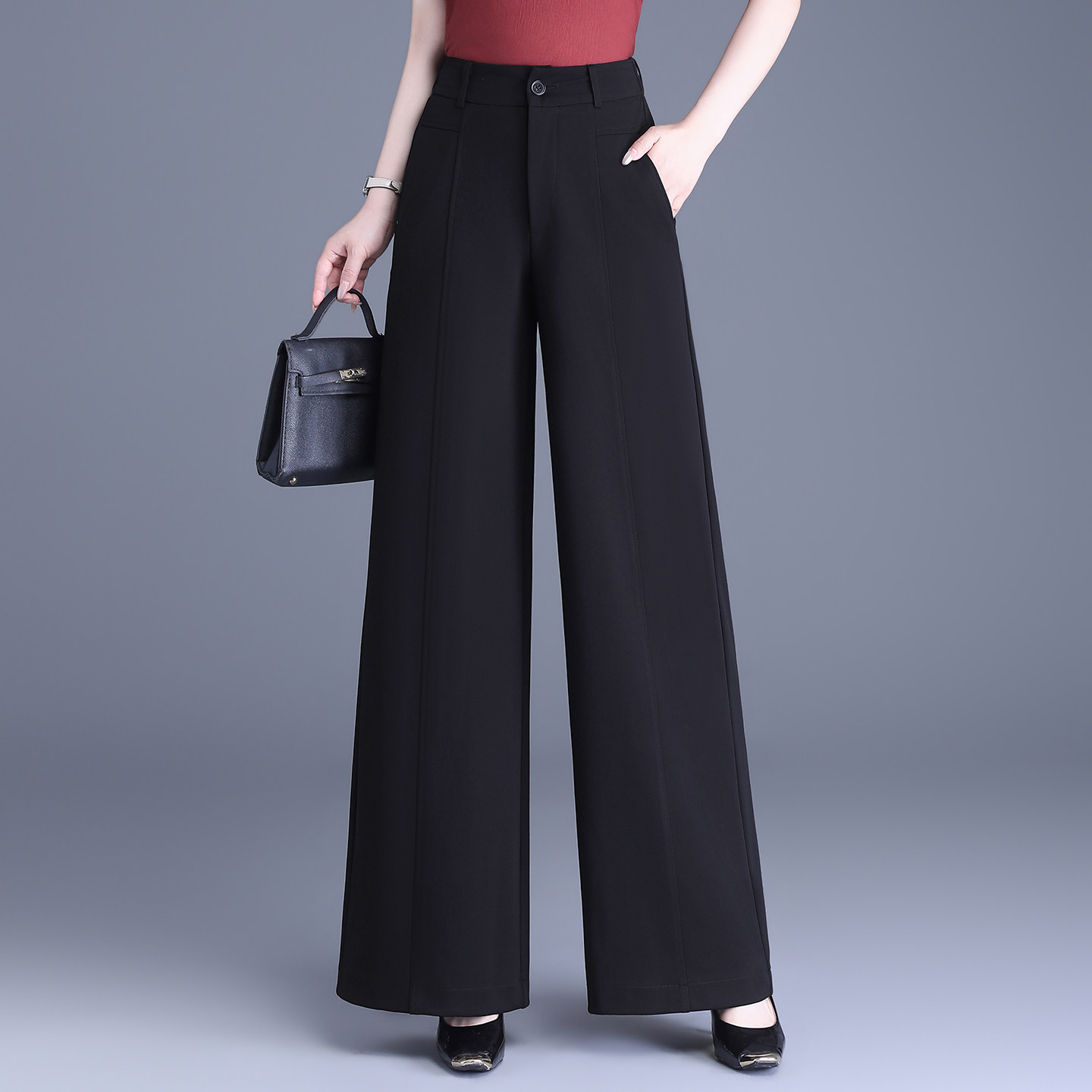极简高腰阔腿裤女2026春夏新款气质百搭黑色垂坠感西裤高级感长裤