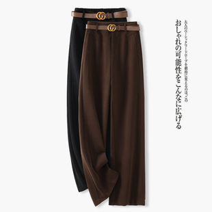 2025新款秋冬毛呢直筒裤女加绒加厚长裤高腰通勤显瘦百搭休闲裤子