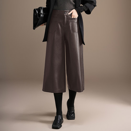 PU皮裤女七分裤秋冬休闲裤