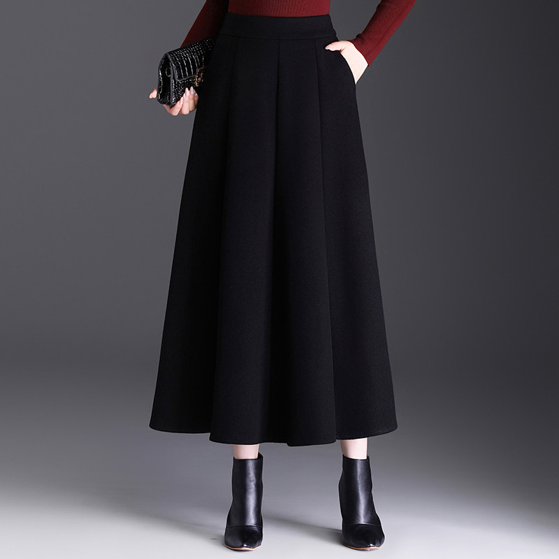 毛呢八片长裙半身裙女秋冬2025新款高腰简约显瘦a字裙大摆伞裙子