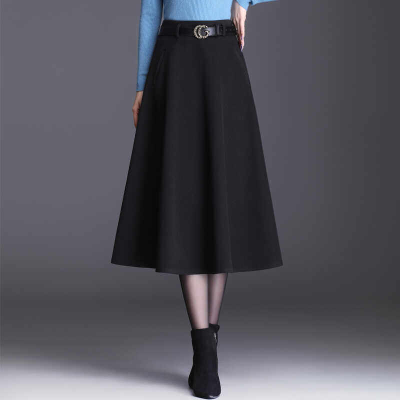 2025新款秋冬毛呢a字裙女高腰通勤显瘦半身裙中长款遮胯西装伞裙